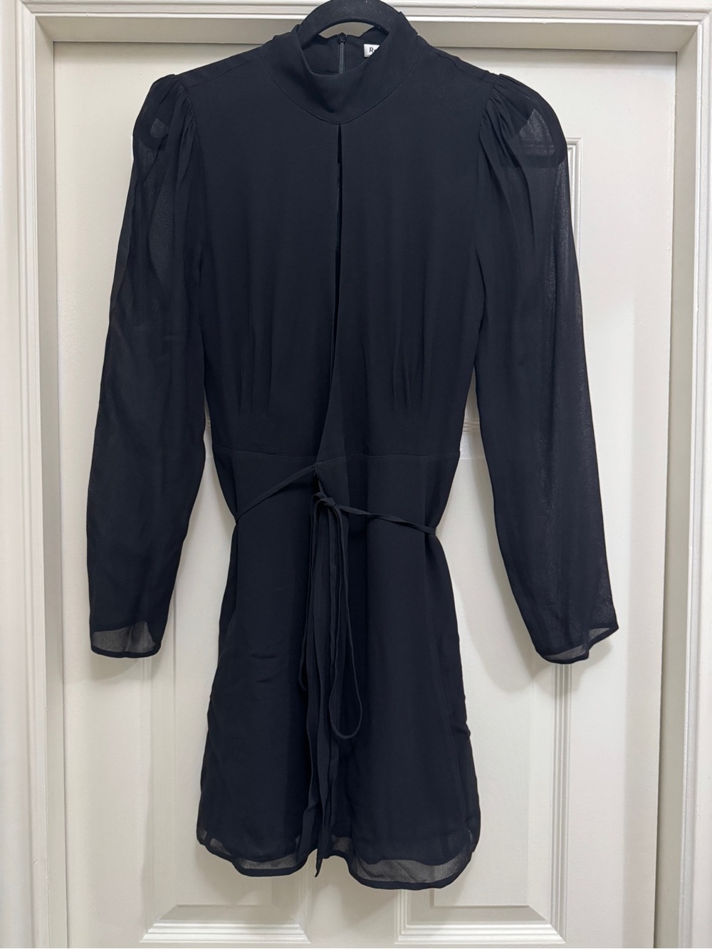Reformation Ottessa Black Long-Sleeve Keyhole Wrap Mini Dress - Picture 5 of 7